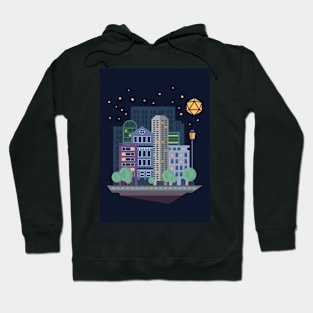 Cityscape City Under Polyhedral Dice Moon Hoodie